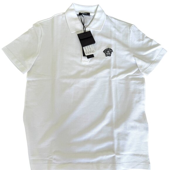 VERSACE A89507S Men's WHITE POLO SHIRT EMBROIDERED MEDUSA, Sm, XL, 2XL - Picture 1 of 14
